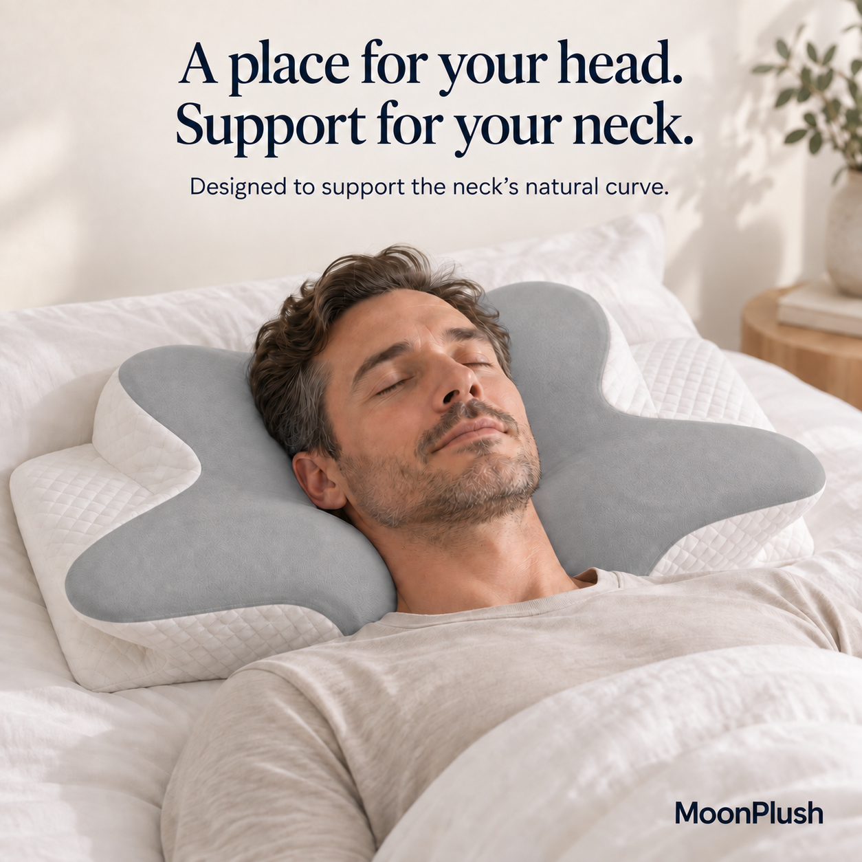 MoonPlush Butterfly Pillow in Grey used for back sleeping
